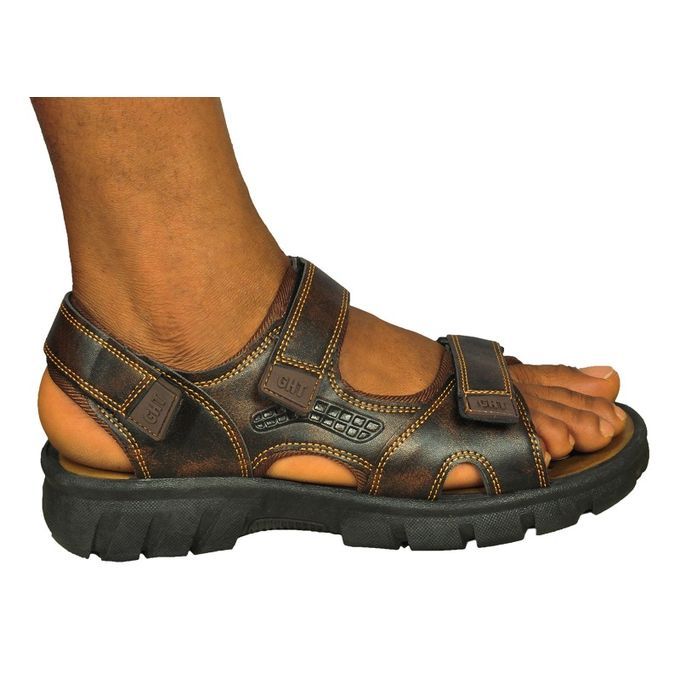Velcro Leather Sandal - Brown