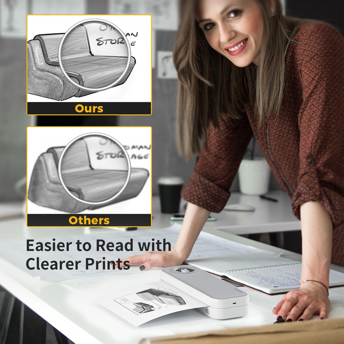 Paperang F2S A4 Size Portable Printer Thermal Printing Wireless BT Travel Mobile Printer Support   4/8 inch Compatible with Android and iOS Window Mac System for Outdoors Home Office Students and   Cars Business Trip Printing