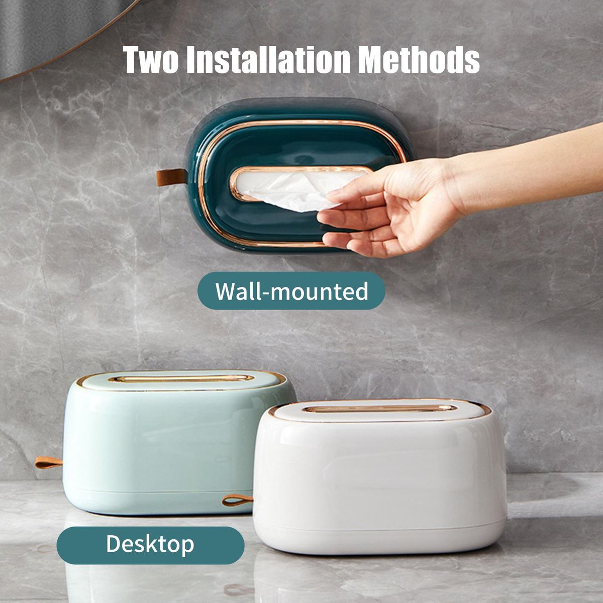 Tissue Box Holder With Spring Desktop Wall-mounted Tissue Box Cover Paper Towel Dispenser Paper Extraction Dispenser for Car Home Bathroom Bedroom Office