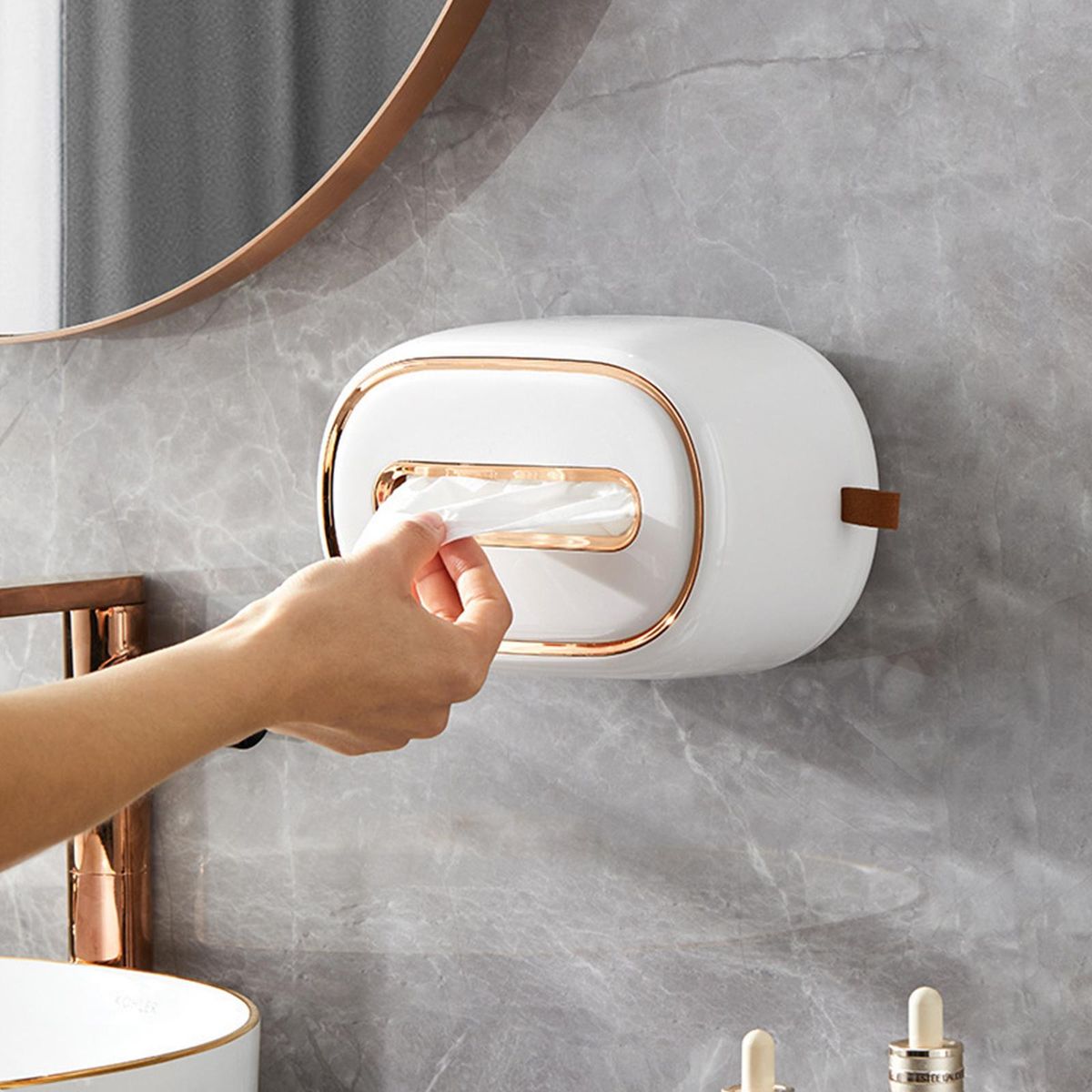 Tissue Box Holder With Spring Desktop Wall-mounted Tissue Box Cover Paper Towel Dispenser Paper Extraction Dispenser for Car Home Bathroom Bedroom Office