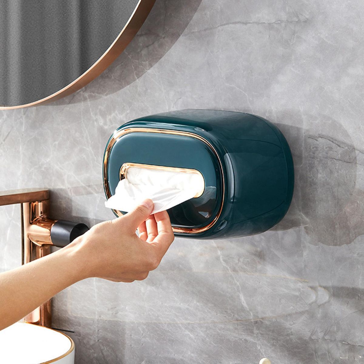 Tissue Box Holder With Spring Desktop Wall-mounted Tissue Box Cover Paper Towel Dispenser Paper Extraction Dispenser for Car Home Bathroom Bedroom Office