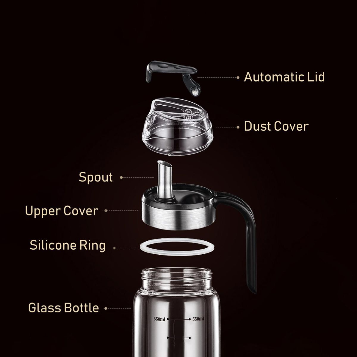 Auto Flip Olive Oil Dispenser Bottle 550mL Refillable Oil Dispenser Leakproof Condiment Container Wide Opening for Easy Refill  Cooking BBQ Salad Clear Glass il Bottle
