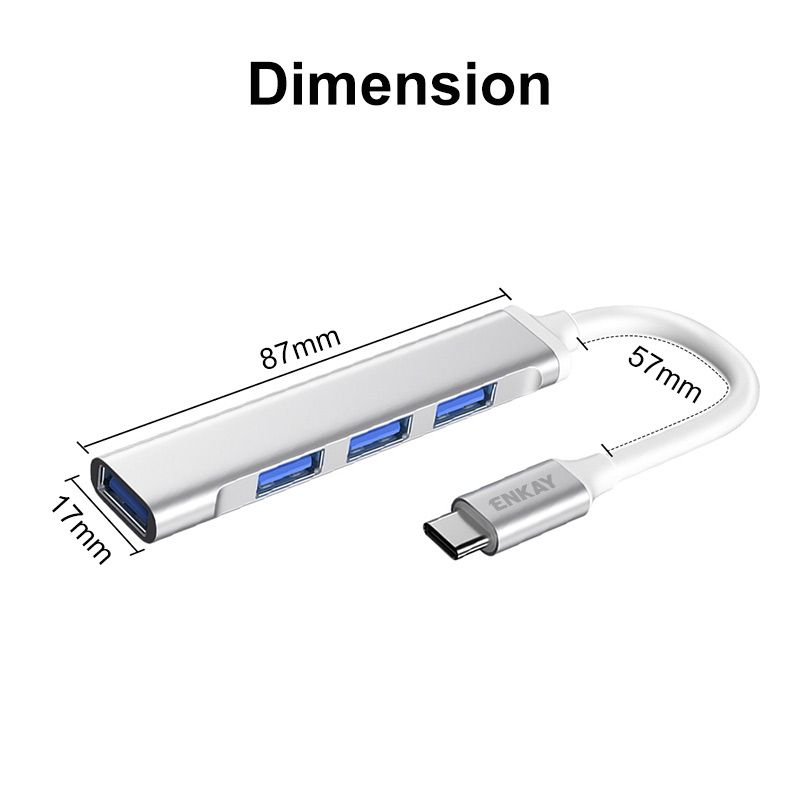 ENKAY Hat-Prince ENK-AT114 4 Ports USB 3.0 Splitter Multi-Ports Expansion HUB Extender Connector Adapter, Interface:Type-C