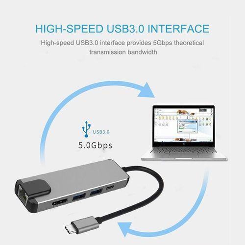 5 In 1 USB Type C Hub HDMI Rj45 Lan Adapter