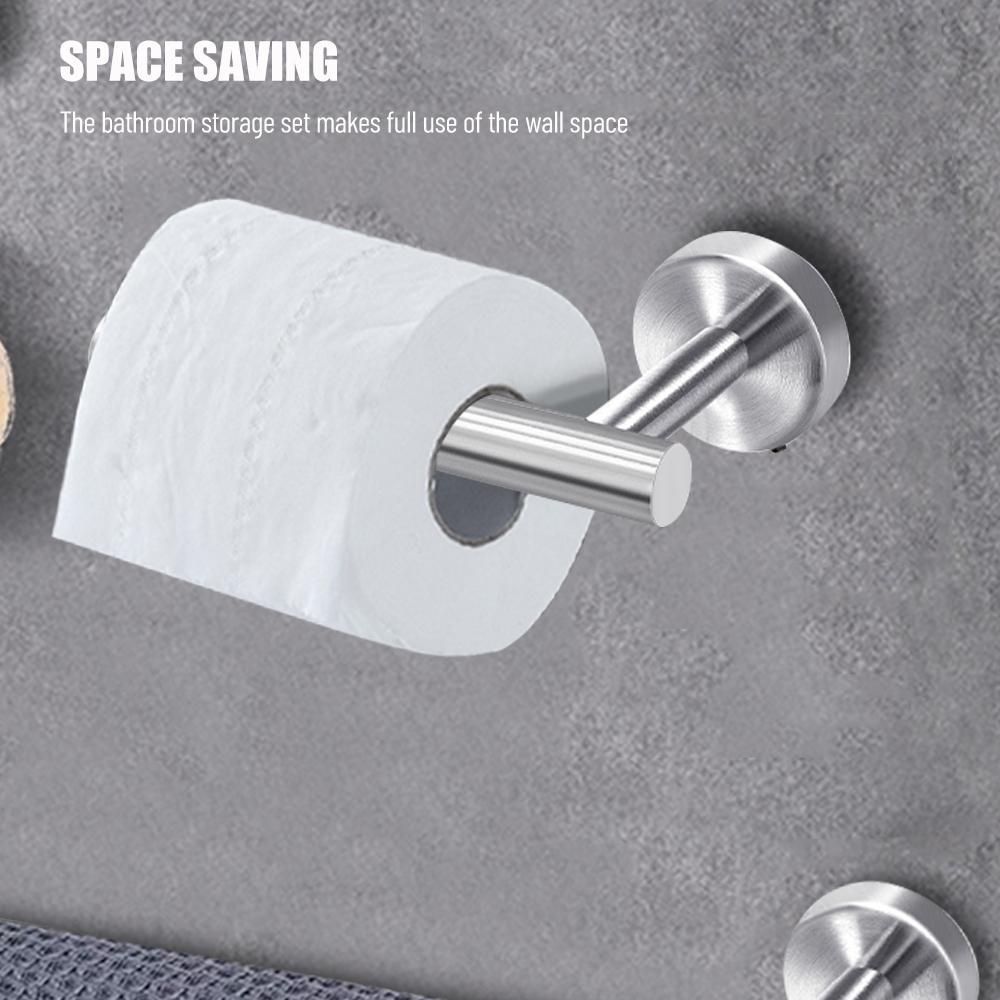 5 Pieces Bathroom Hardware Accessories Set Towel Bar Robe Hooks Toilet Paper Holder 304 Stainless Steel Wall Mounted Bath Towel Rack Holder Silvery