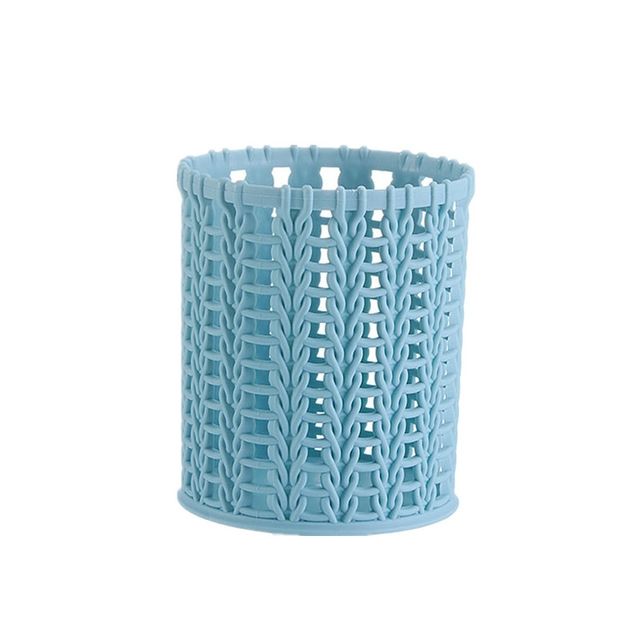 Office Organizer Desktop Hollow Cylinder Pen Storage Box Pencil Brush Pot Pen Holder Makeup Brush Plastic Container(Blue)