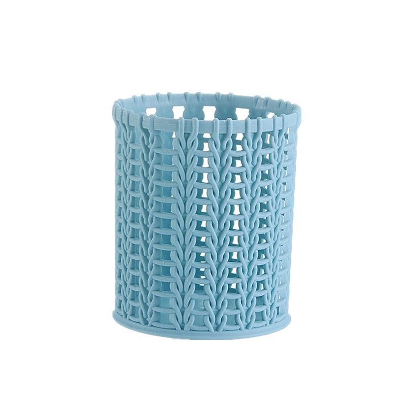 Office Organizer Desktop Hollow Cylinder Pen Storage Box Pencil Brush Pot Pen Holder Makeup Brush Plastic Container(Blue)