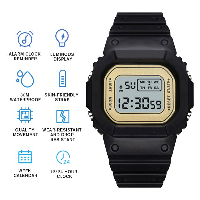 Unisex Luminous LED Electronic Wrist Watch-Black