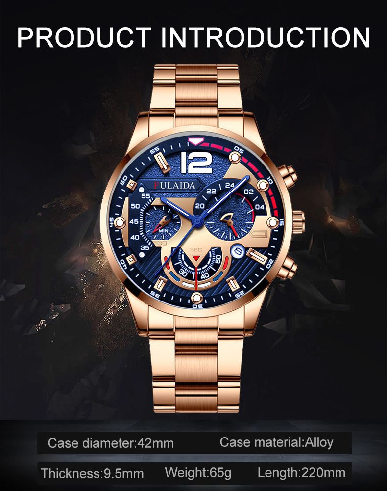 Quartz Watch Steel Band Casual Calendar Men's Watch Fashion Watch ROSE GOLD