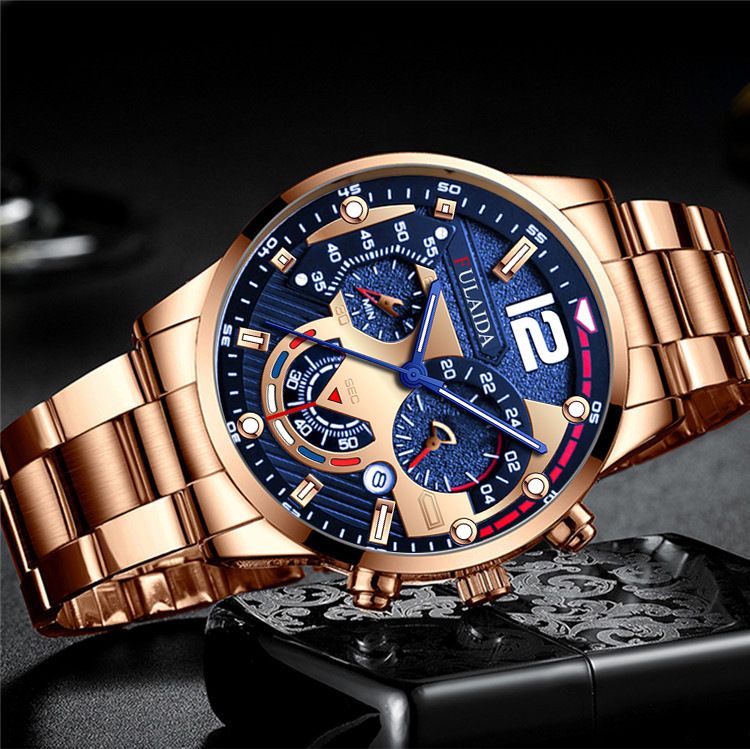 Quartz Watch Steel Band Casual Calendar Men's Watch Fashion Watch ROSE GOLD