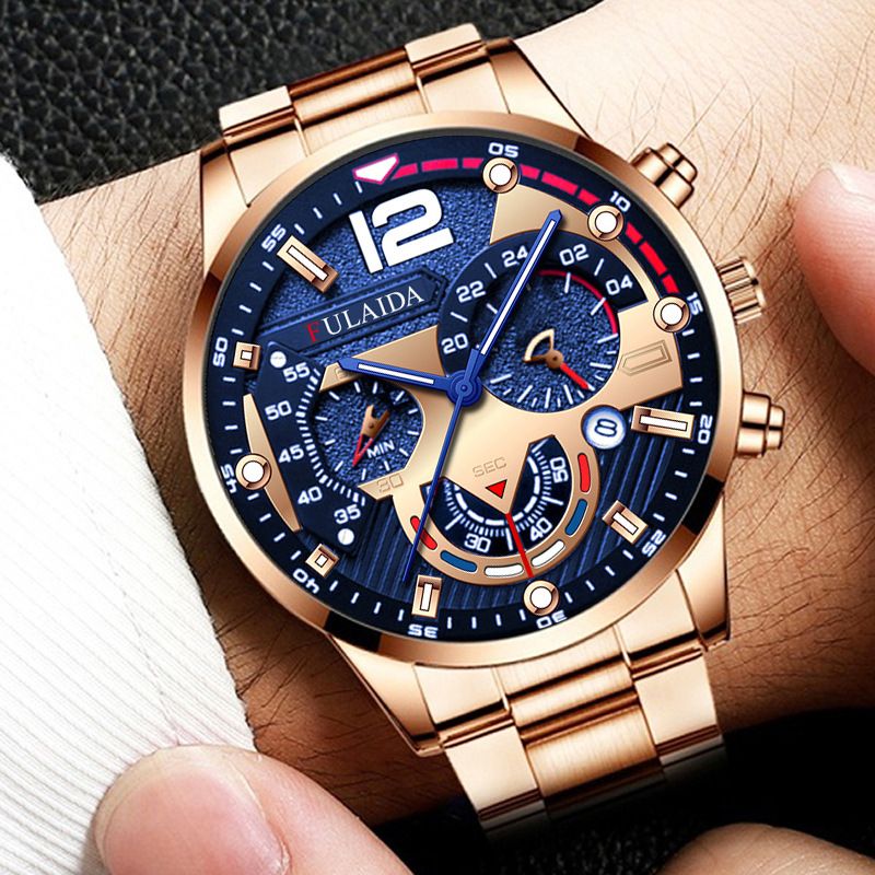 Quartz Watch Steel Band Casual Calendar Men's Watch Fashion Watch ROSE GOLD
