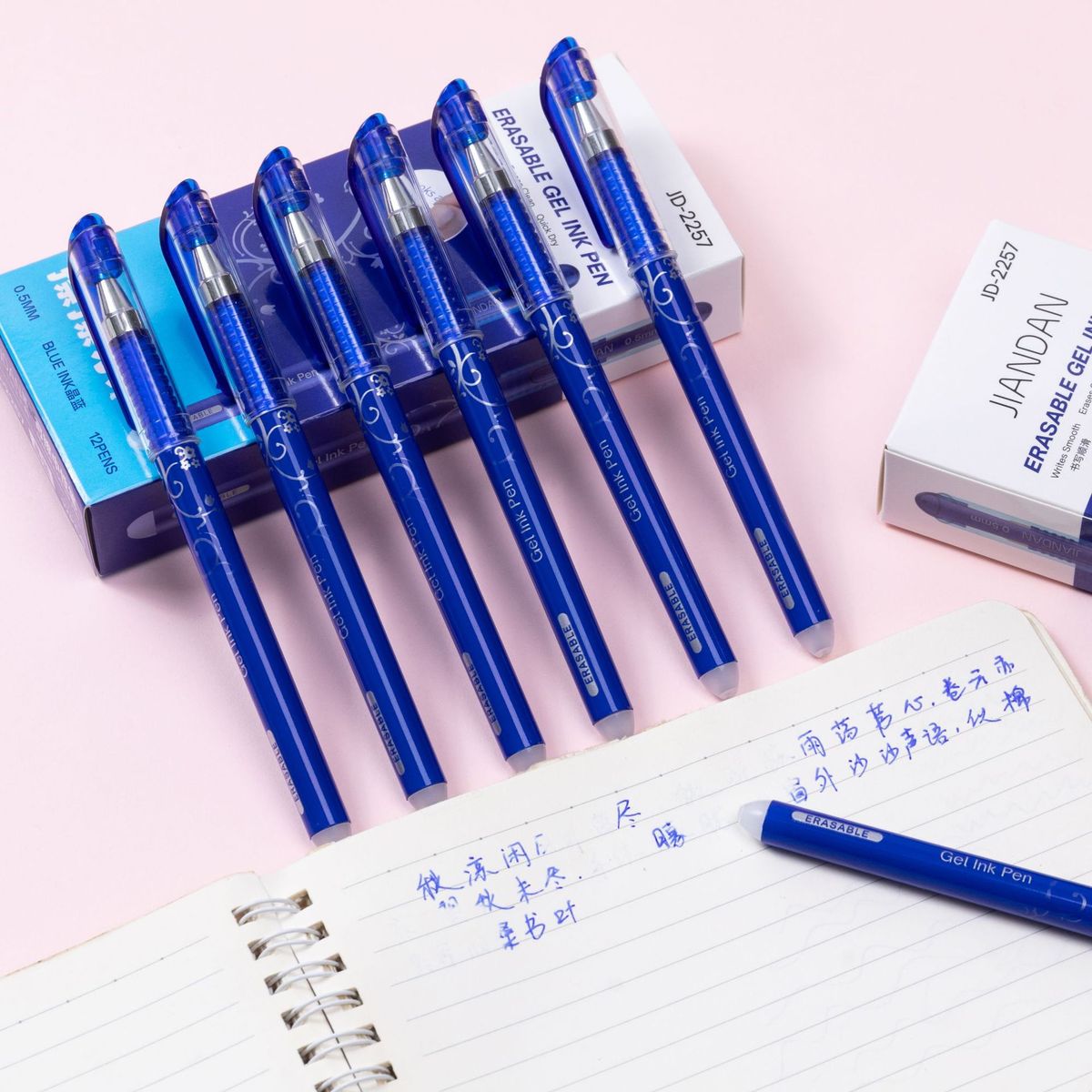 Erasable Blue Ink Gel Pen For Writing - 12Pcs