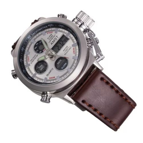 Silver Case Men's Leather Strap Watch