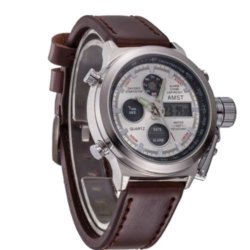 Silver Case Men's Leather Strap Watch