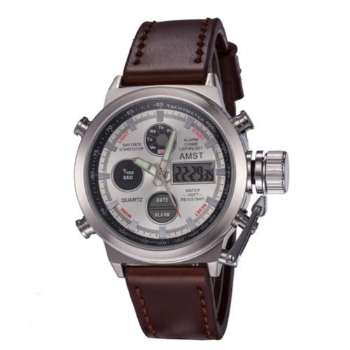 Silver Case Men's Leather Strap Watch