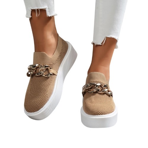 Ladies Mesh Metal Chain Casual Sneakers