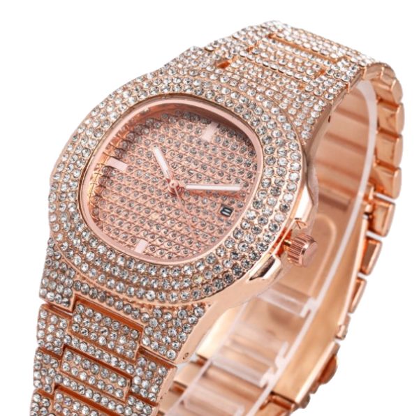 Royal Women Fully Studded Ice Unisex Wrist Watch-Rose Gold