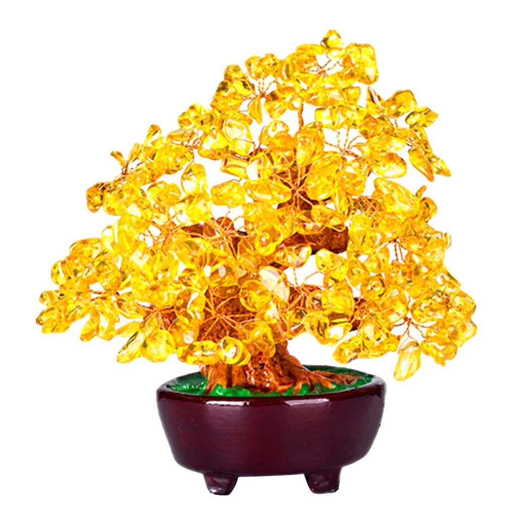 7inch Feng Shui Crystal Money Wealth Luck Tree For Office Home Yellow