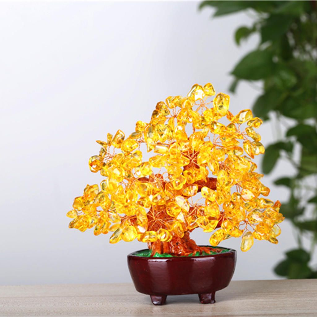 7inch Feng Shui Crystal Money Wealth Luck Tree For Office Home Yellow
