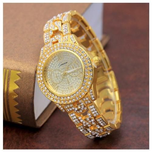 Women's Wrist Metal Bracelet Quartz Bracelet Crystal Diamond Watch -Gold
