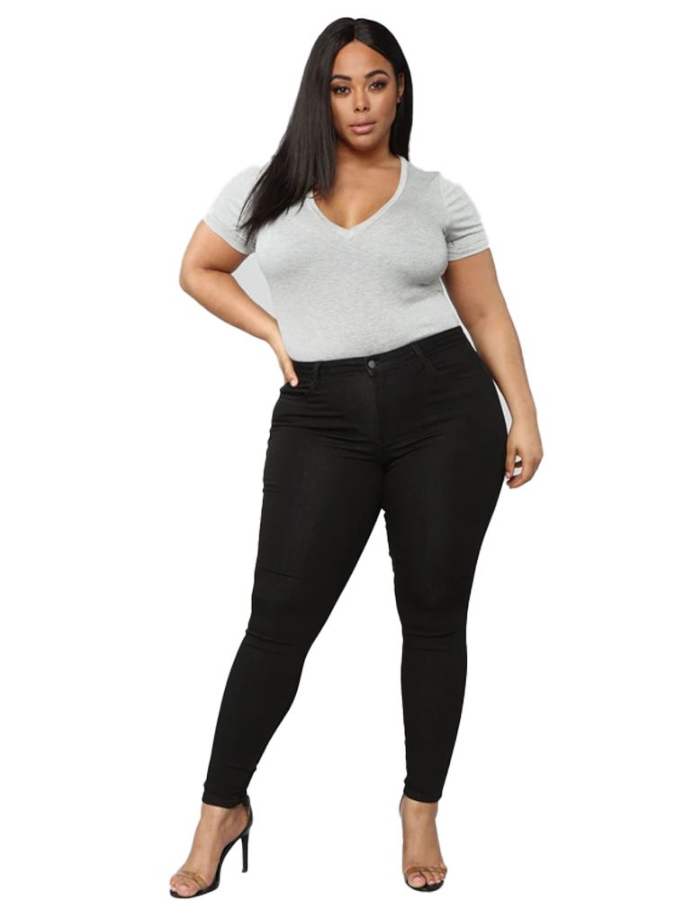 (black)Plus Size High Waist Stretchy Skinny White Basic Casual Jeans 4XL Distressed Pencil Denim Pants Lady Plus Size Trousers Jean SAB