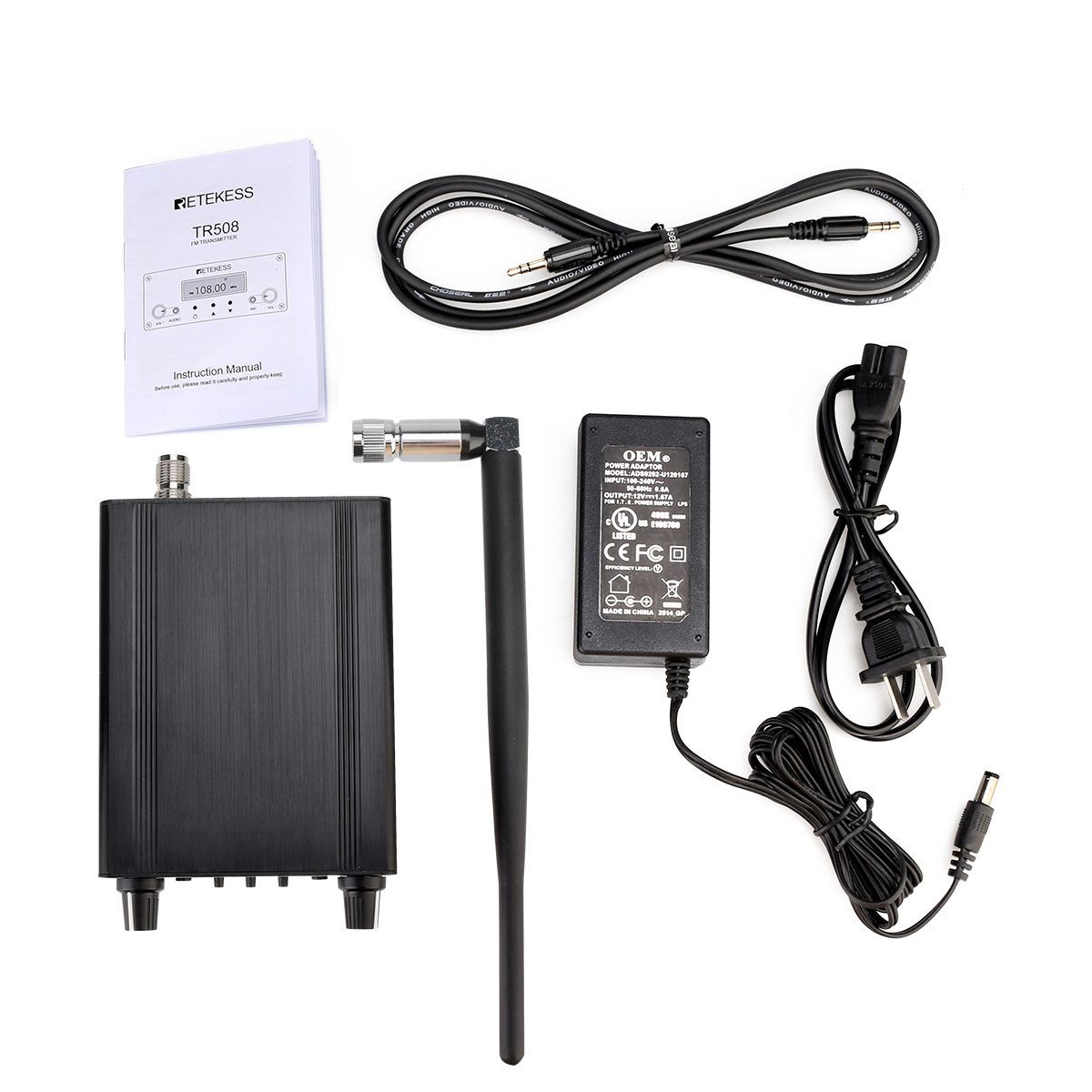 TR508 FM Transmitter Radio Wireless Stereo Broadcast For Drive-in Church Station Long Range Cinemas US Plug 100~240V