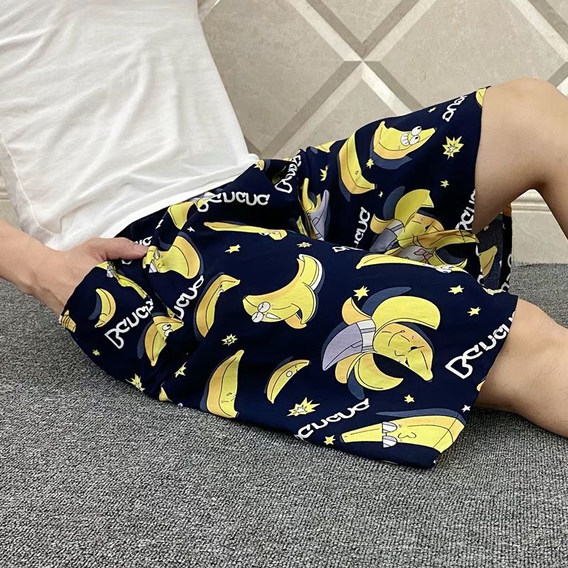 (Banana)Women Pajamas Shorts Plus Size Simple Home Pants Pajamas Cotton Floral Printing Shorts Loose Casual Beach Bottoms Ouc1074 SAB