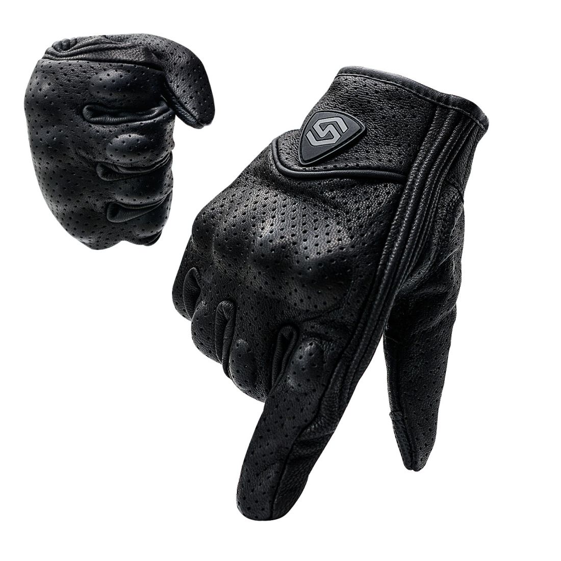 WUPP CS-1048A Motorcycle Racing Cycling Windproof Breathable Leather Full Finger Gloves With Holes, Size:L(Black)