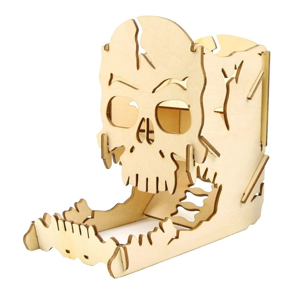 Dice Tower & Tray for Dice Games RPGs DND Board Game Dices - Wood Skull Modular