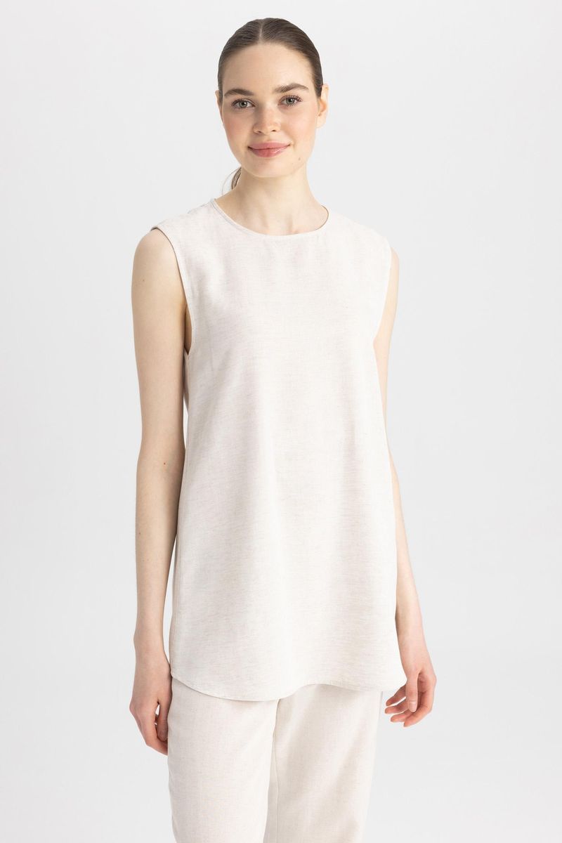 Woman Regular Fit Woven Long Sleeve Tunic - Ecru