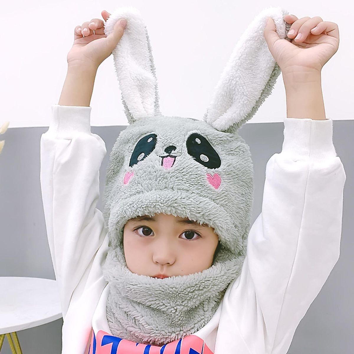 Toddlers Hat Winter Thermal Girls Neck Warmer Cap Grey