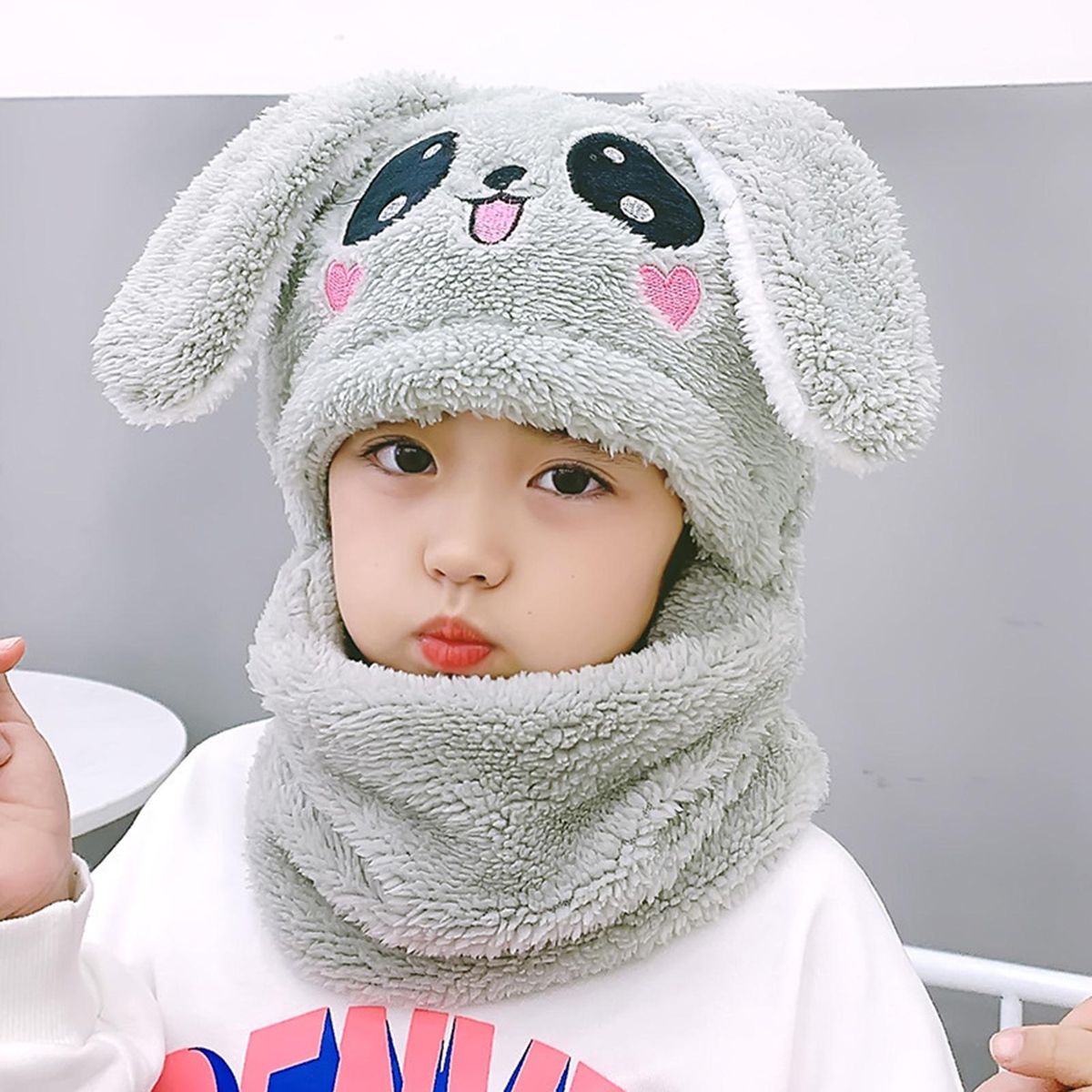 Toddlers Hat Winter Thermal Girls Neck Warmer Cap Grey