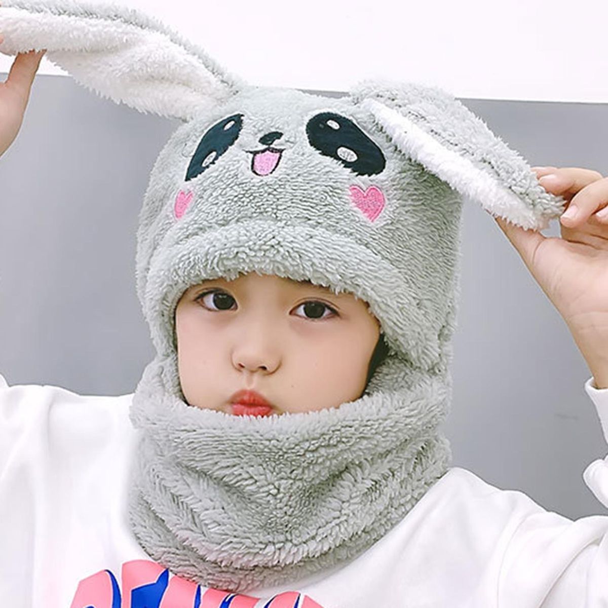 Toddlers Hat Winter Thermal Girls Neck Warmer Cap Grey