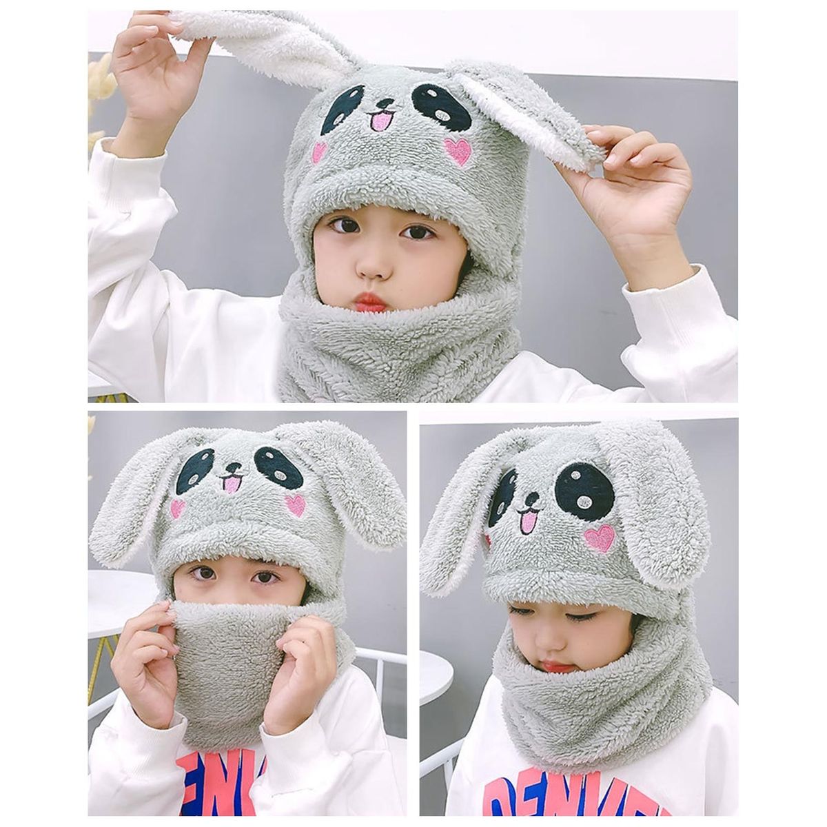 Toddlers Hat Winter Thermal Girls Neck Warmer Cap Grey