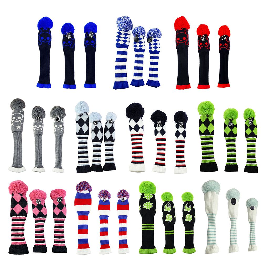 3pcs Knit Wood Golf Covers Pom-Pom Driver 460cc/fairway Ut