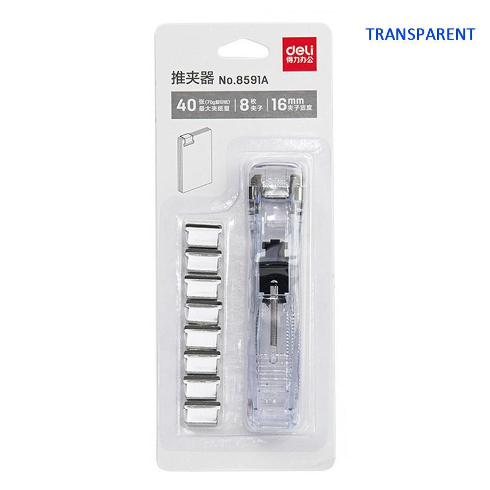 Deli Paper Clip Dispenser Handheld Fast Clam Clip Dispensers with 8 Refill Clips Kit Stationery Supplementary for School Office