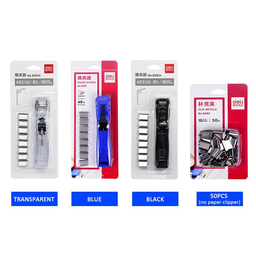 Deli Paper Clip Dispenser Handheld Fast Clam Clip Dispensers with 8 Refill Clips Kit Stationery Supplementary for School Office