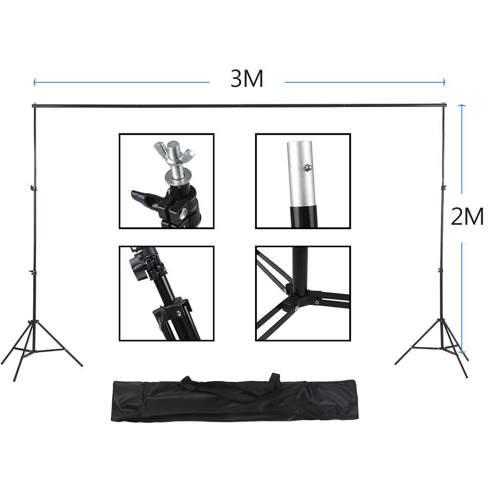Studio Photography Backdrop Kit with 2 * 3m/6.6 * 10ft Metal Stand Bracket + 3pcs 1.6 * 3m/5.2 * 10ft Backdrops Backdround(Black/White/Green) + 3pcs Backdrop Clamps +   Carry Bag