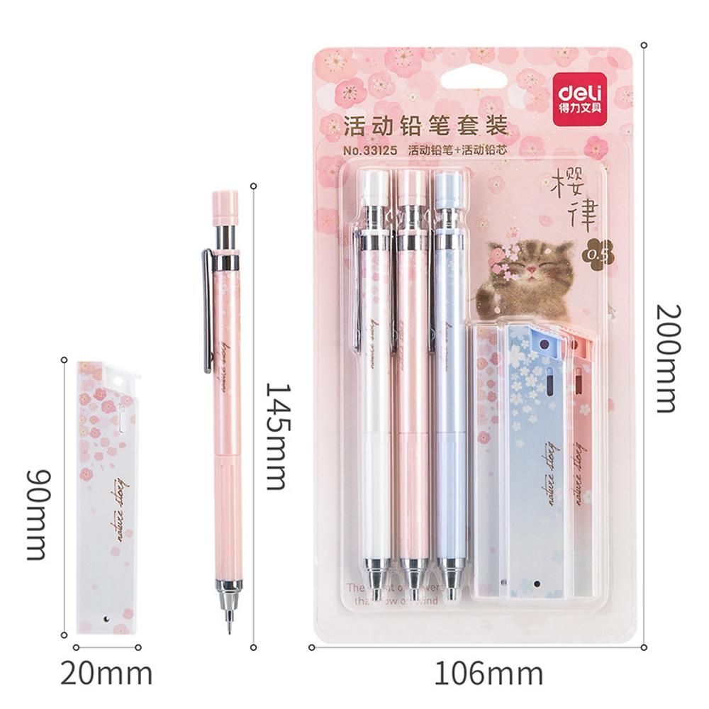 Deli Mechanical Pencil Set Automatic Drafting Pencil Includes 3 Pencils/3 Pack 0.5mm Lead Refills Drawing Pencil Refillable for Drafting/Sketching/Illustrations/Architecture 3-Count