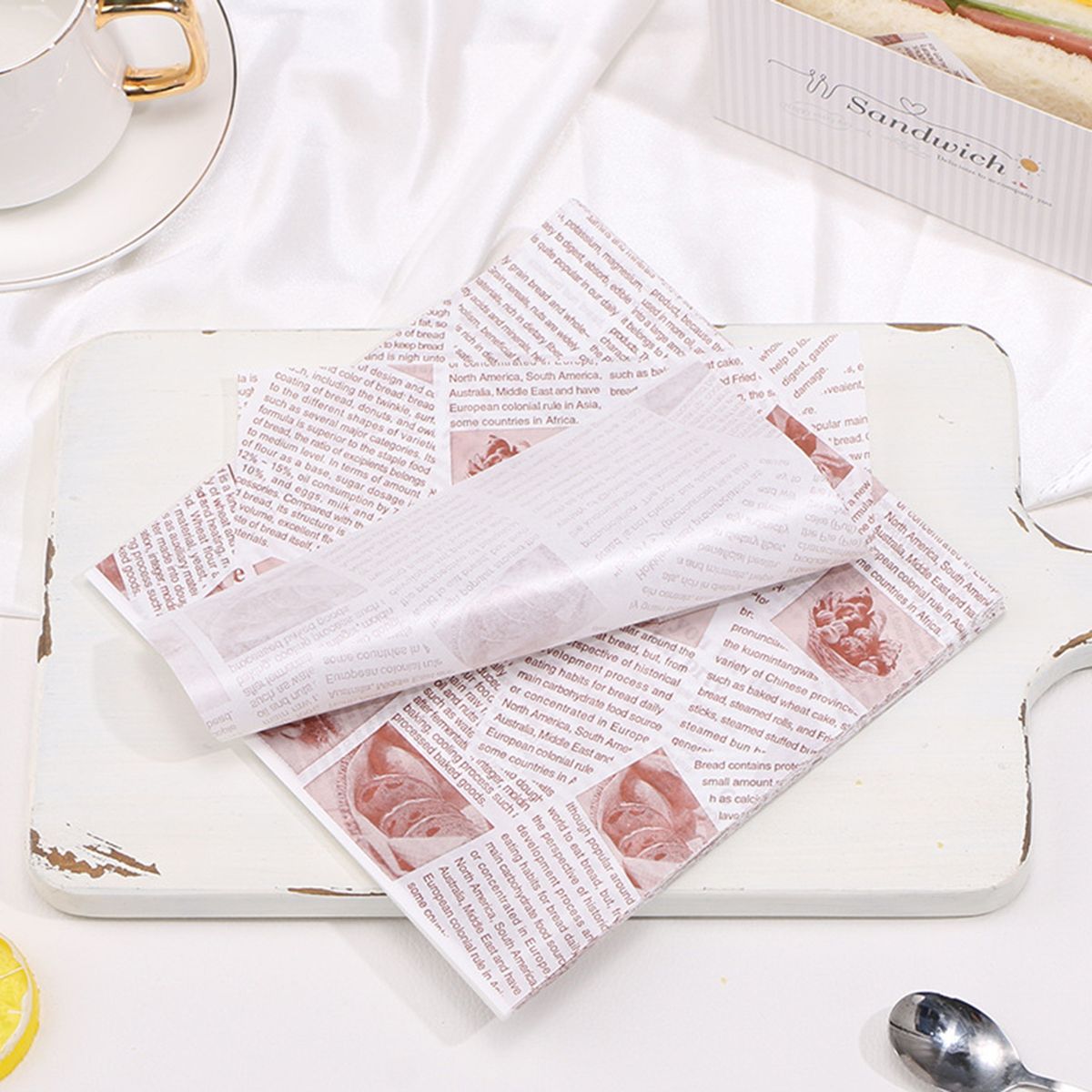 100Pcs Cake Wrapping Paper Sandwich Printed Square Wrapping A