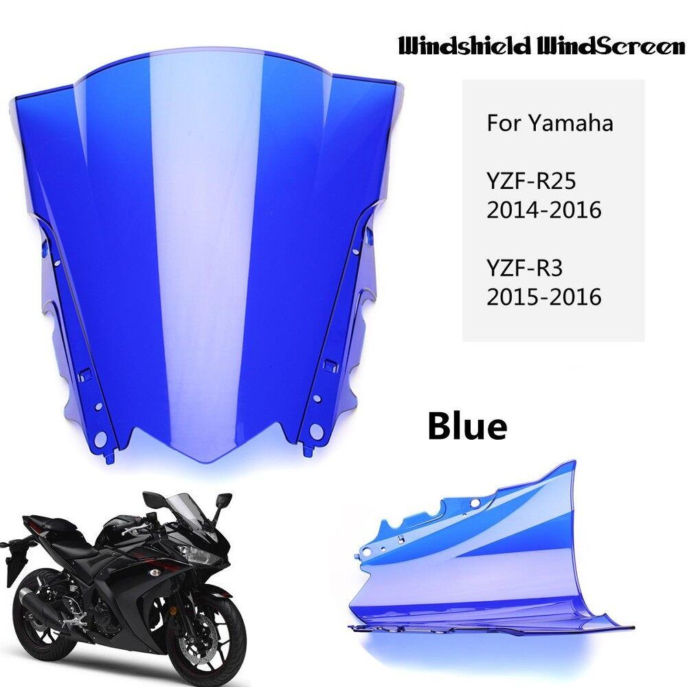 ABS Windshield WindScreen Double Bubble For Yamaha YZF-R25 2014-2016 R3 2015-16 (Blue) Transparent Blue