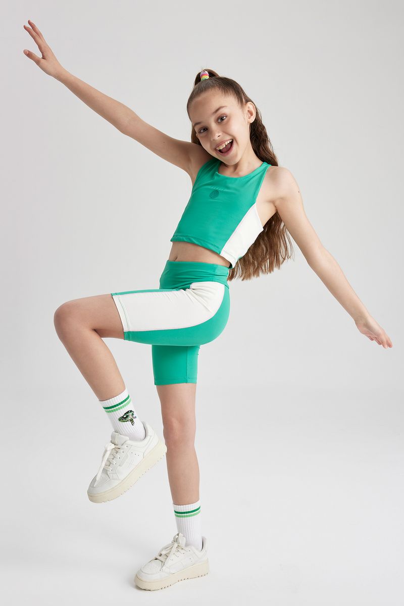 Girl Casual Fitted Knitted Leggings - Green