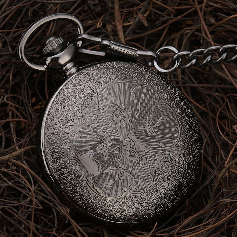 Black Roman Numerals Quartz Pocket Watch Men Women
