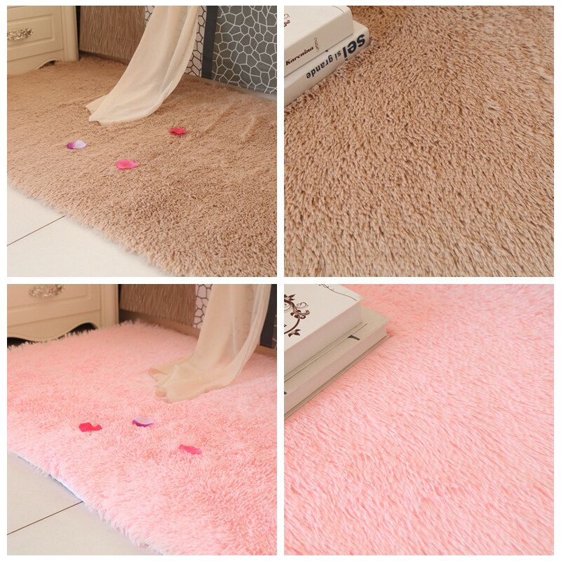 40x60cm Fluffy Rugs Anti-Skid Shaggy Area Rugs Carpet Dining Room Floor Mat Home Bedroom Stylish Pink 40x60cm