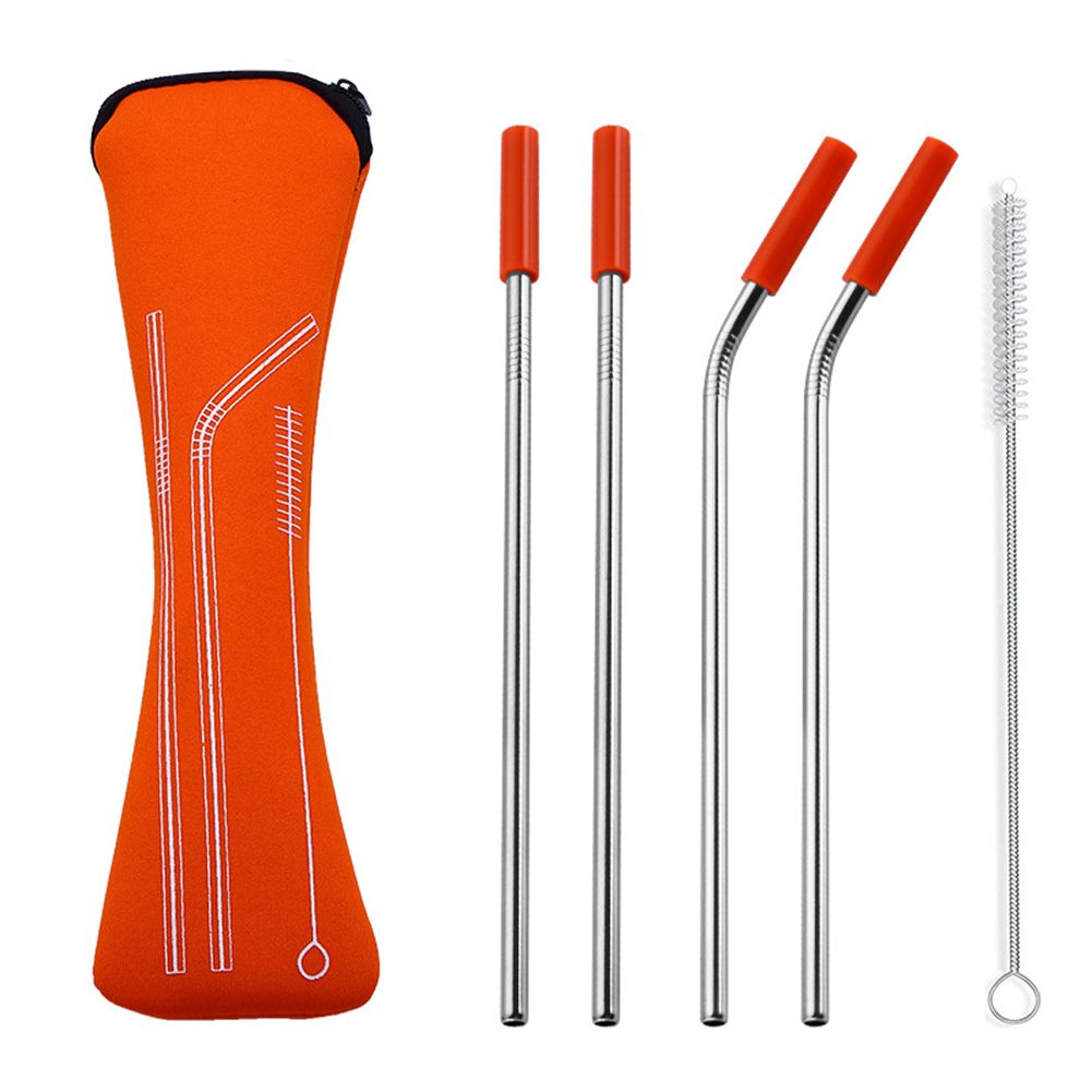 4Pcs Reusable Silicone Tips Cover Stainless Steel-Orange