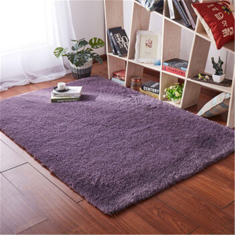 40x60cm Fluffy Rugs Anti-Skid Shaggy Area Rugs Carpet Dining Room Floor Mat Home Bedroom Stylish Purple 40x60cm