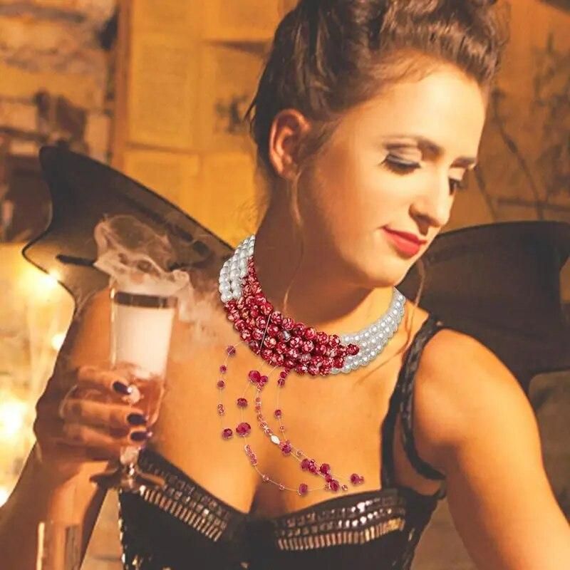 Blood Necklace Vampire Accessories For Women Dripping Blood Dripping Imitation Pearl Necklace Vampire Accessories For Women