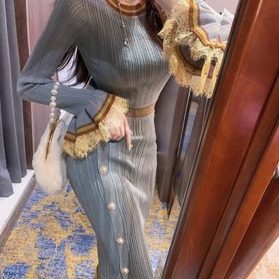 New French Celebrity Skirt Knitted Dress 2020 Women's Autumn and Winter High end Long Woolen Dress