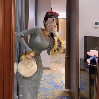 New French Celebrity Skirt Knitted Dress 2020 Women's Autumn and Winter High end Long Woolen Dress