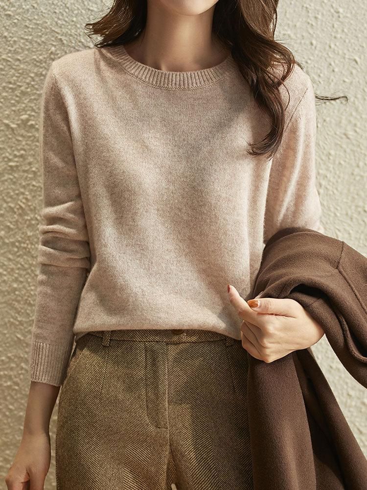 Slim fitting round neck solid color thickened bottom sweater for women's spring and autumn 2022 long